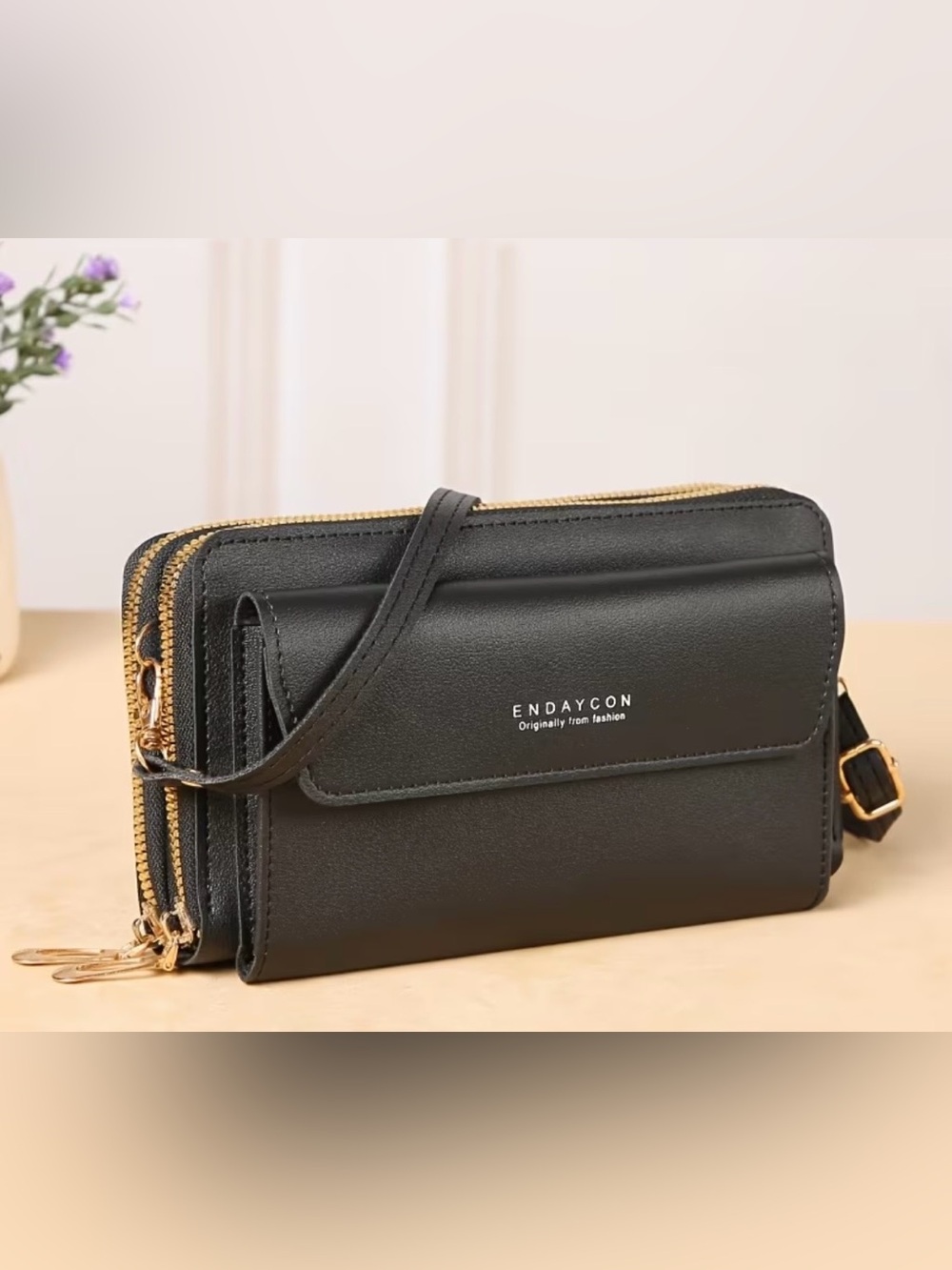 Black Crossbody Wallet Bag with Gold Hardware - NWOT - Picture 3 of 7